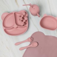 Baby Eats® Силиконов комплект за хранене на бебета 9 части (розов), снимка 2 - Прибори, съдове, шишета и биберони - 43642695