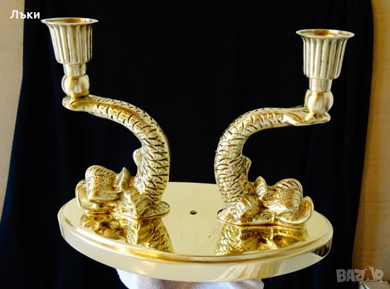 Бронзов свещник риби 2 кг.,християнство., снимка 1