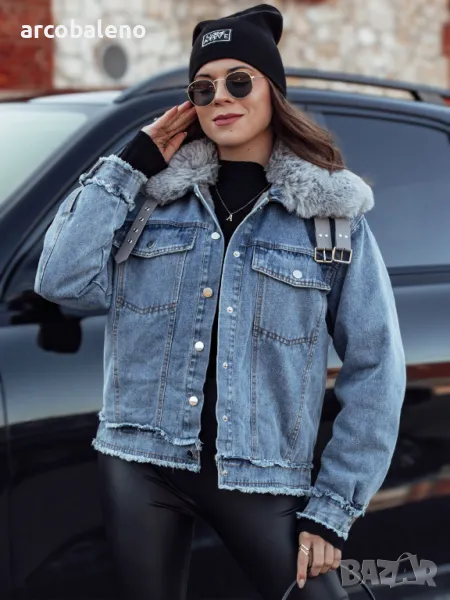 FURDENIM Дамско дънково яке с косъм , снимка 1