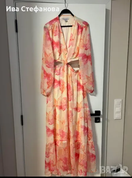Нова феерична нежна елегантна дълга рокля рязана в талията флорален принт цветя, снимка 1