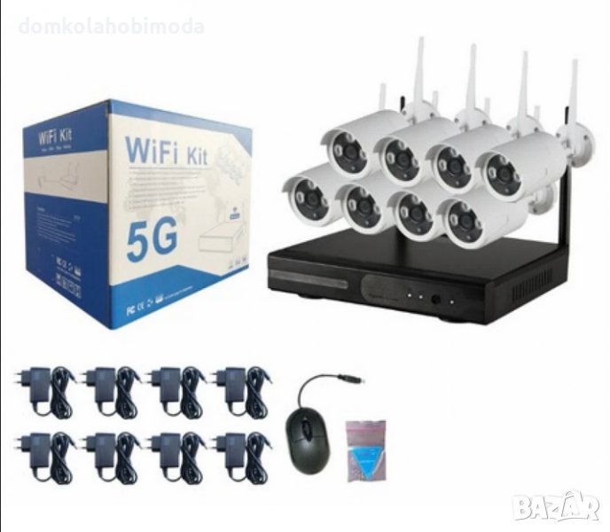 Комплект 8 безжични камери с NVR устройство, Външен и Вътрешен монтаж., снимка 1