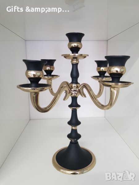 Свещник за пет свещи - алуминий, в черно и златно или черно и сребърно, снимка 1