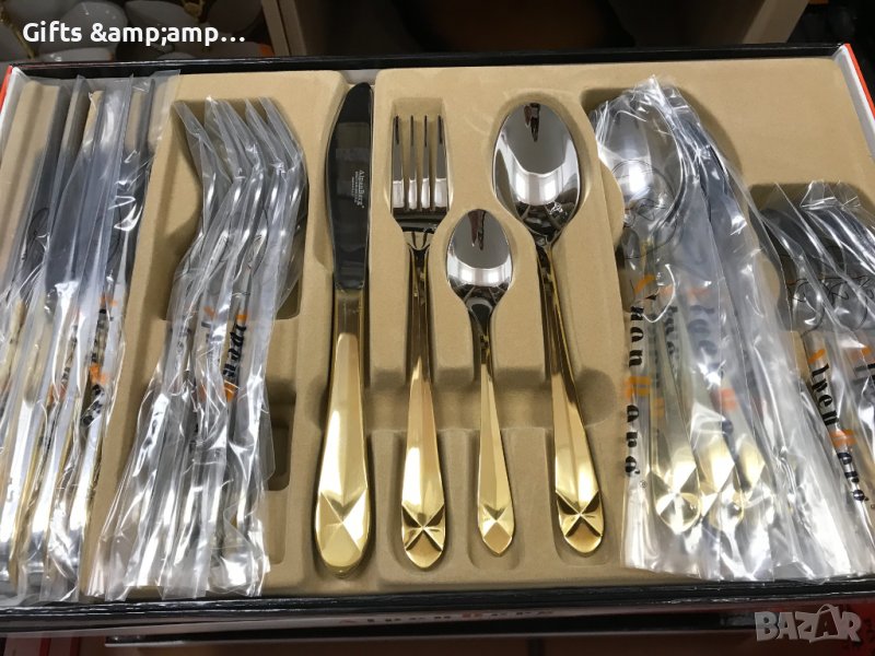 Комплект прибори за хранене 24 части със златни дръжки, снимка 1