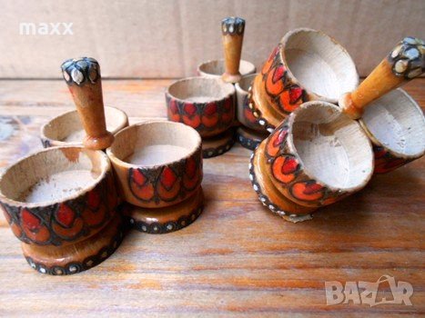 Пирографирана битова дървена солничка 3-ка, снимка 1