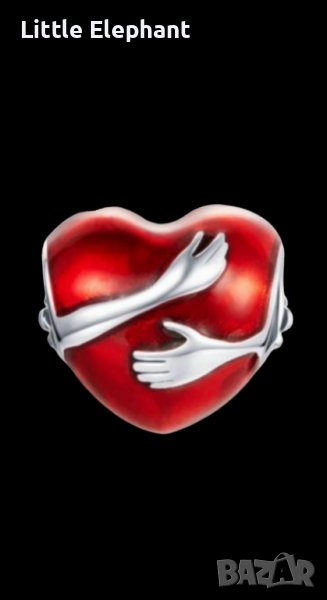 Сребърен елемент сърце Пандора"Hug,do care"/нов, снимка 1