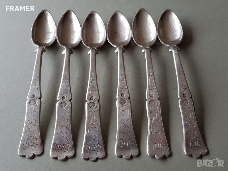 Сребърни сребро лъжички лъжици Тугра ръчно гравирани, снимка 1
