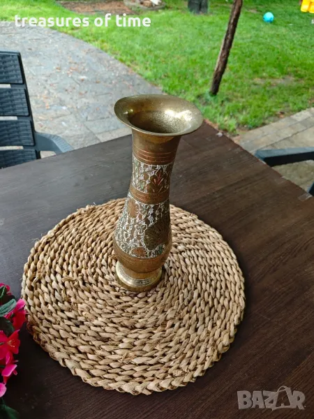 Месингова ваза | Ръчна гравюра | Винтидж интериор, снимка 1