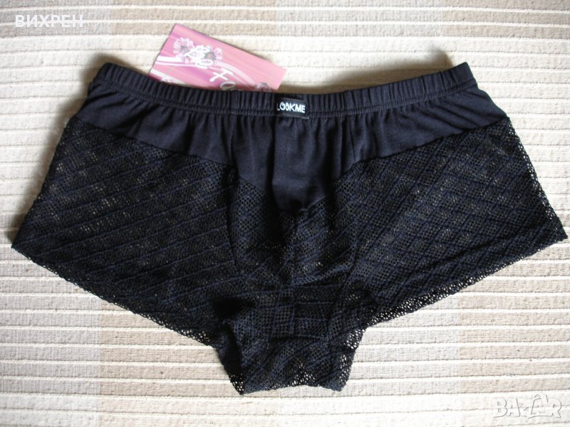 мъжки прашки, еротични боксерки марка Lookme, черни, с мрежа от красива плетка, снимка 1