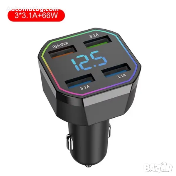 Зарядно с волтметър Automat, 4 USB, LED, 12V - 24V, снимка 1