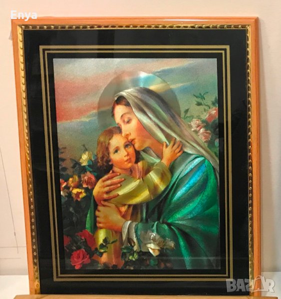 Икона на Св.Богородица с младенеца в пластмасова рамка - СТЕРЕО, снимка 1