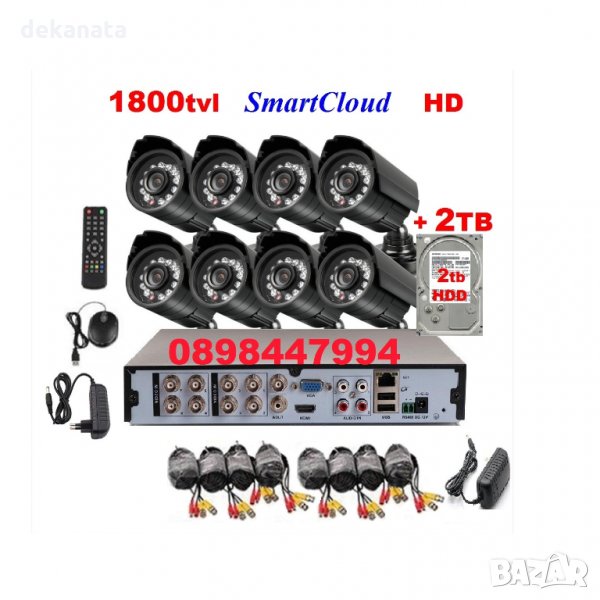 2000GB HDD + 8канален комплект Dvr Камери Кабели Система за видеонаблюдение, снимка 1