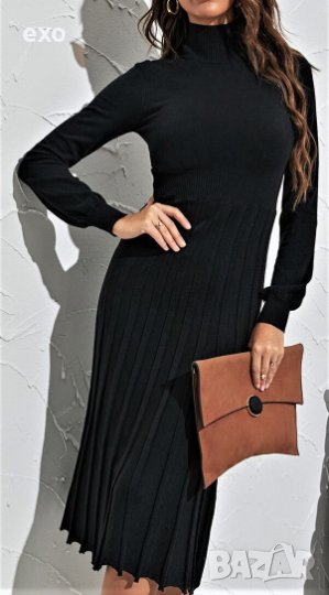 Черна рокля, Миди черна рокля, Пролетно - есенна рокля, Елегантна черна рокля , снимка 1
