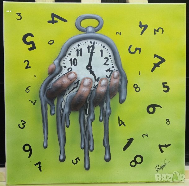 Картина "Времето" рисувана с акрилни бои на рамка канава 40/40/2см, снимка 1