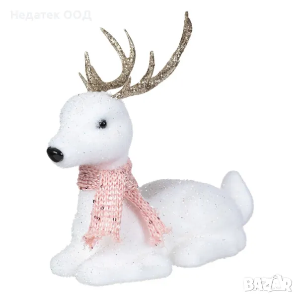 Коледна декоративна фигура, Елен, Бял, 21 см, снимка 1