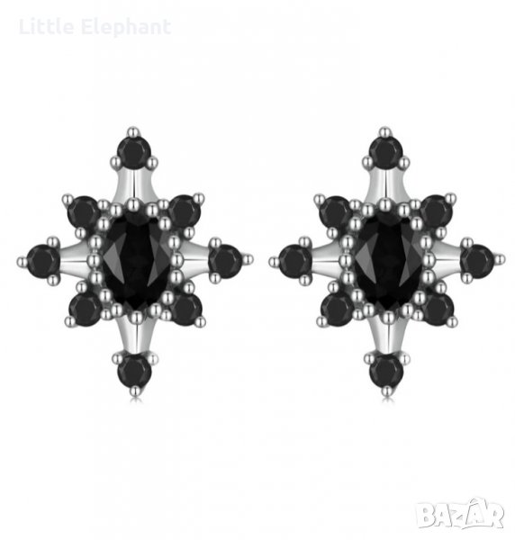 Сребърни обеци с кристали,black/нови, снимка 1