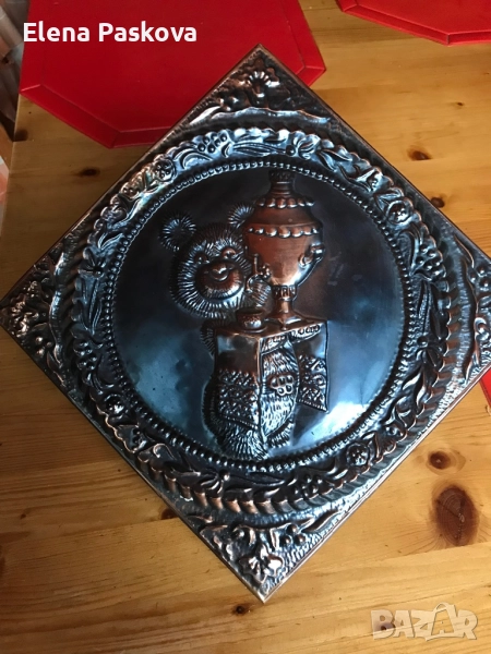 пано олимпийски сувенир Мишка със самовар 1980 г., снимка 1