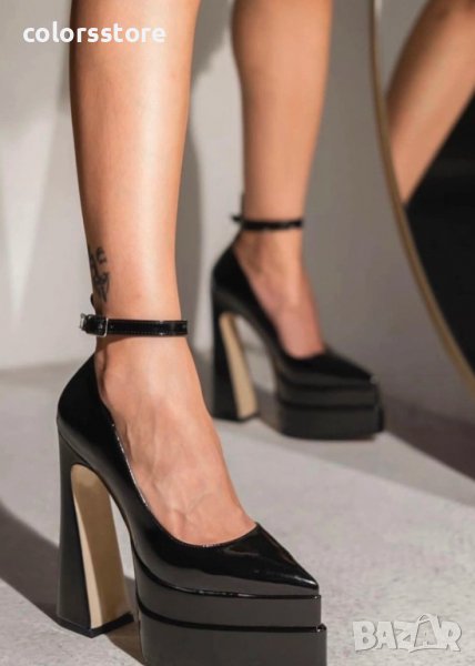 Обувки на ток - черен лак - VT2, снимка 1