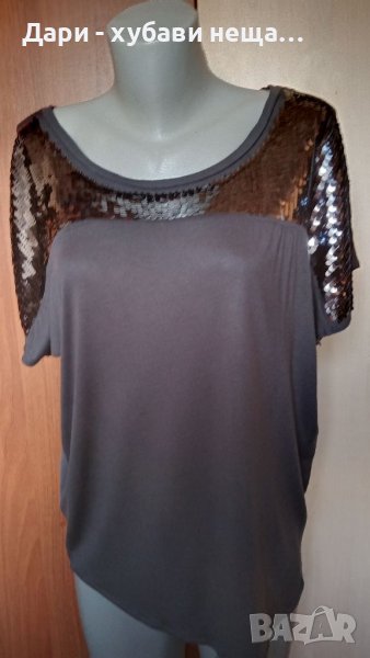 Красива блуза, цвят графит, със сатенен гръб  и пайети🍀♥️M/L,L♥️🍀арт.4411 , снимка 1
