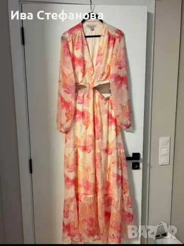 Нова феерична нежна елегантна дълга рокля рязана в талията флорален принт цветя