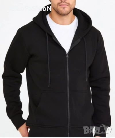 Нов мъжки суичър с цип и качулка в черен цвят