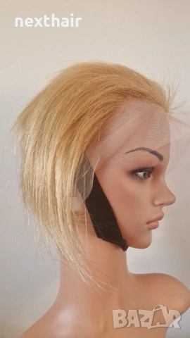Къса руса естествена перука тип Пикси - 13x4, снимка 10 - Аксесоари за коса - 53583682