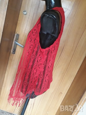 Червено декоративно елече - елек от дантела и ресни С, снимка 3 - Елеци - 32888713