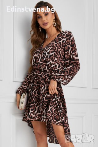 Дамска рокля с леопардов десен и асиметрична кройка, снимка 6 - Рокли - 40544146