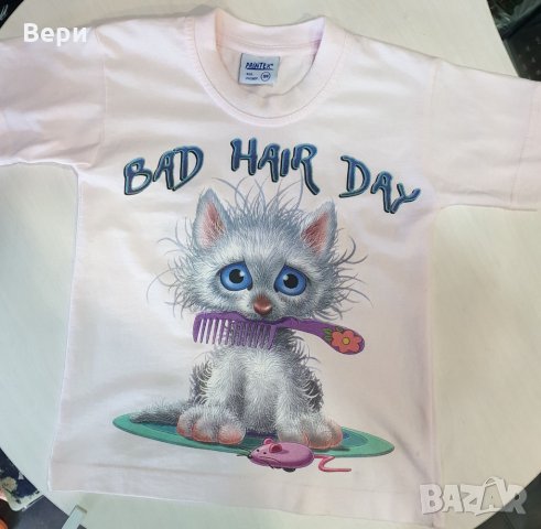 Нова детска тениска с трансферен печат Котенце Bad Hair Day, снимка 8 - Детски тениски и потници - 28462357
