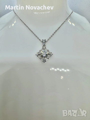 Сребърно колие с мойсанит (Диамант) 1 карат, снимка 3 - Колиета, медальони, синджири - 53424016