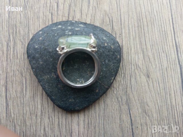 Сребърен пръстен с пренит, снимка 5 - Пръстени - 28976882
