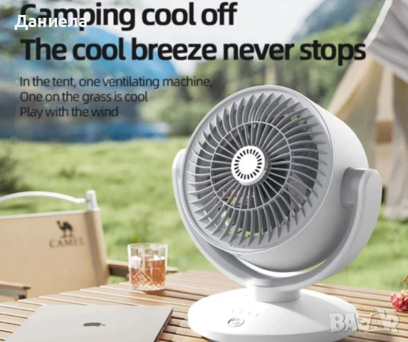 Компактен вентилатор с 3 лопатки от ABS, 10W променлив ъгъл и USB зареждане , снимка 3 - Вентилатори - 50682049