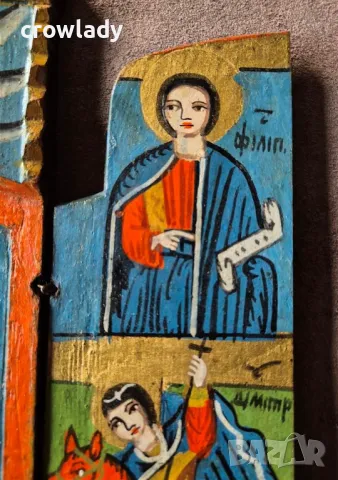 Възрожденска Домашна Икона Триптих Перфектна оригинал 19 век , снимка 11 - Икони - 47725243