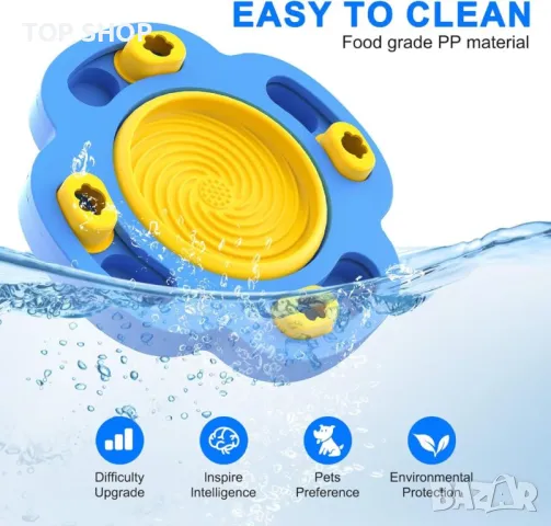 RUXAN Купа за кучета за бавно хранене, играчка пъзел, синьо