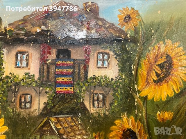 Картина с къща и слънчогледи, снимка 2 - Картини - 43822578