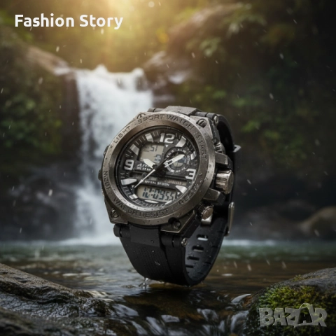 Спортен аналогово-дигитален мъжки часовник с подсветка, аларма и водоустойчив корпус, снимка 2 - Мъжки - 51971921