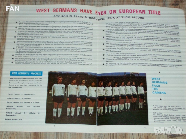 Англия - ФРГ /Германия/ четвъртфинал за европейско първенство оригинална футболна програма от 1972 г, снимка 4 - Други ценни предмети - 20543696