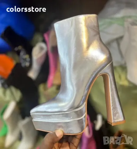 Боти на ток - сребриста кожа - YSV1