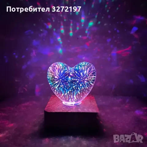 3D USB захранвана нощна лампа във формата на сърце с фойерверки,заря, снимка 5 - Настолни лампи - 47973359