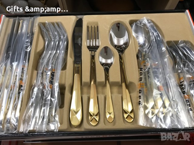 Комплект прибори за хранене 24 части със златни дръжки, снимка 1