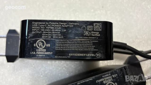 FSP Porsche Desing оригинално Type-C зарядно 60W (5/9/12/15/20V), снимка 3 - Захранвания и кутии - 48888755