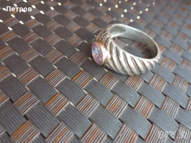 пръстен сребро и злато с аметист , снимка 2 - Пръстени - 47320880