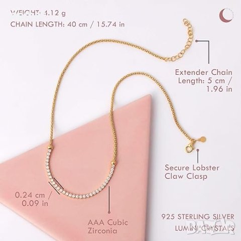Amberta Lumini Дамско сребърно колие 925 с кубичен цирконий, 2,4 mm, снимка 6 - Колиета, медальони, синджири - 43079846