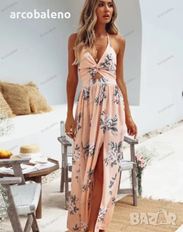 Дамска рокля с V-образно деколте и шифонов принт, 3цвята , снимка 3 - Рокли - 40692971