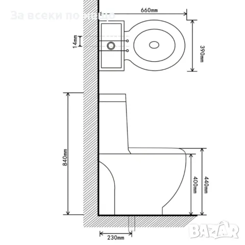 Керамичен моноблок тоалетна чиния кръгла долно оттичане бяла, снимка 4 - Други - 47309337