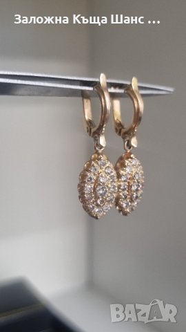 Златни обеци 14к с диаманти , снимка 9 - Обеци - 43196106