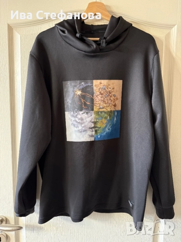 Нов черен спортен мъжки оригинален черен суичър блуза с качулка лице