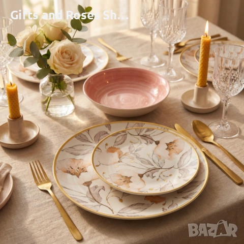 Порцеланов сервиз за хранене с цветя - 18 части