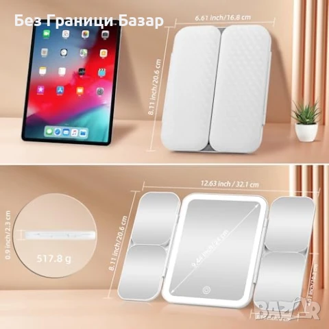 Нова Грим огледало със светлини, увеличение 30X, 3 цвята LED за жени, снимка 3 - Други - 50636696