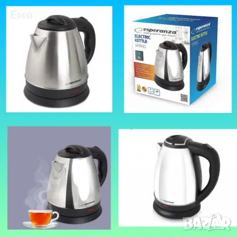 Електрическа кана - Spring, 1350W, 1 литър, Сребрист, неръждаема стомана 