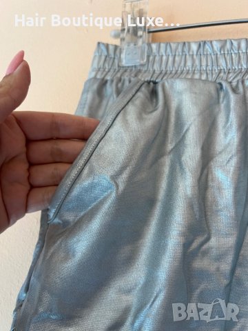 Сребърни къси панталонки с ластик в кръста и джобове 🩶, снимка 2 - Къси панталони и бермуди - 43971473